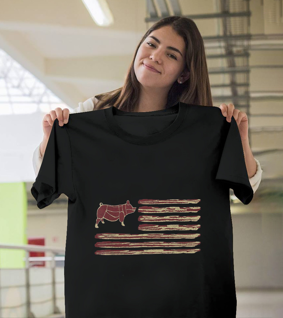 Bacon Flag Pig Strips Iconic Meat Stripes T-Shirt