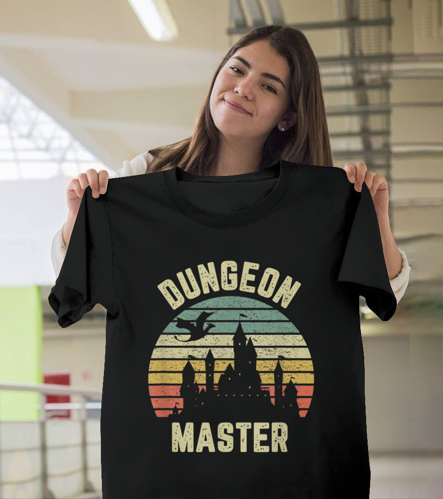 Dungeon Master Castle Silhouette with Dragon Retro T-Shirt