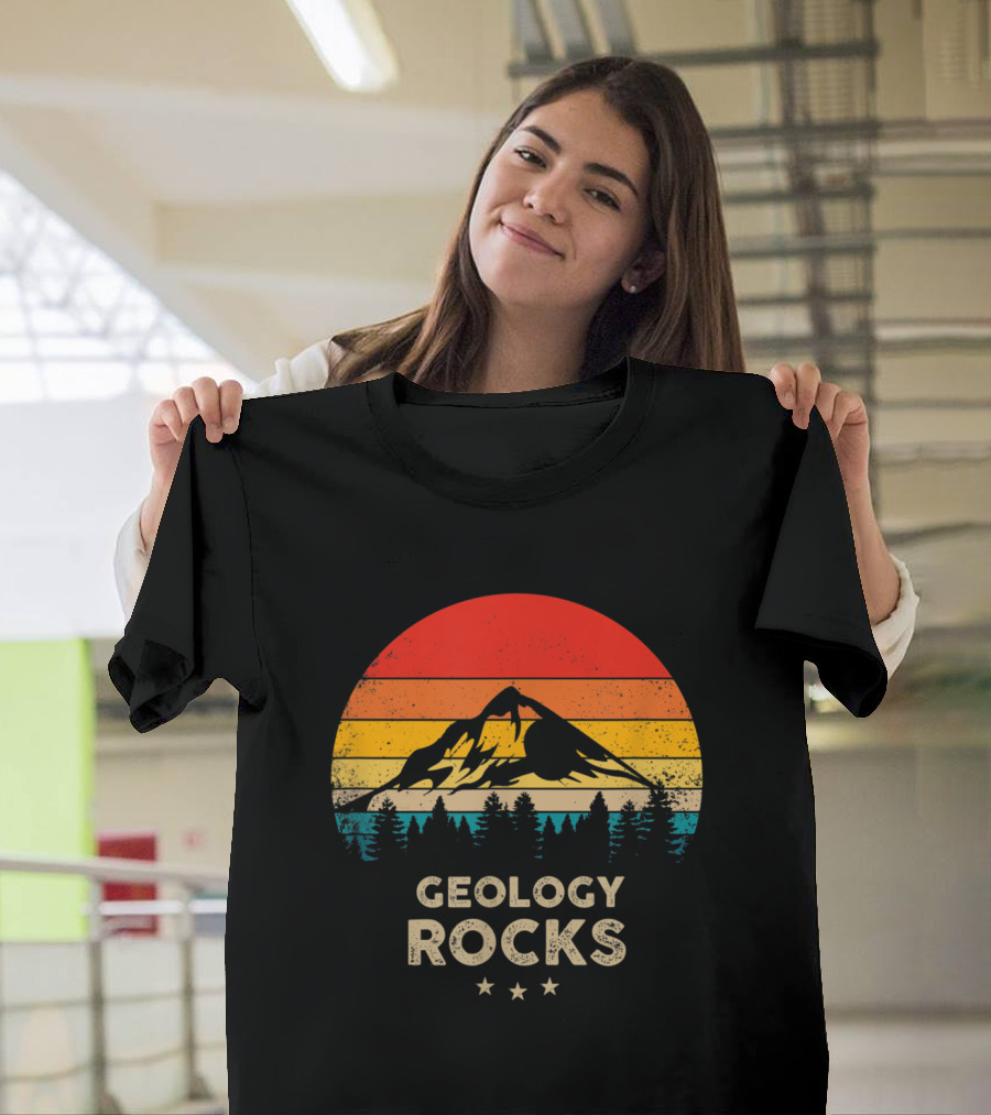 Geology Rocks Vintage Mountain Sunset Retro Forest T-Shirt