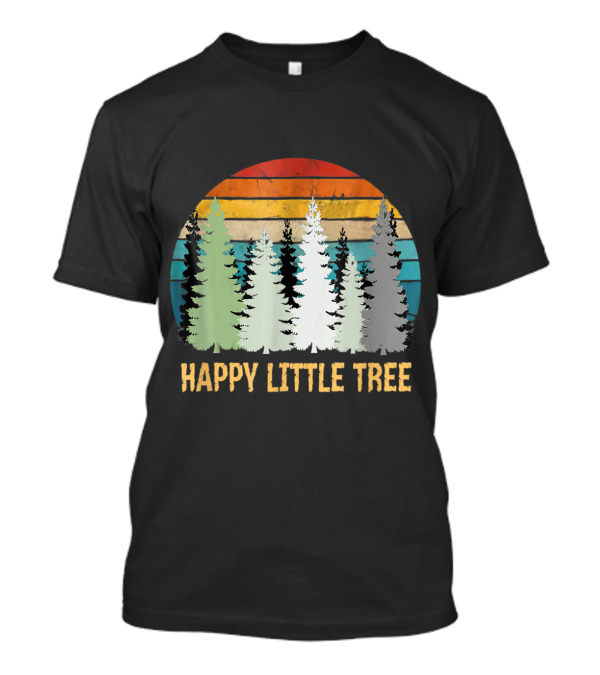 Happy Little Tree Retro 80s Forest Sunset T-Shirt