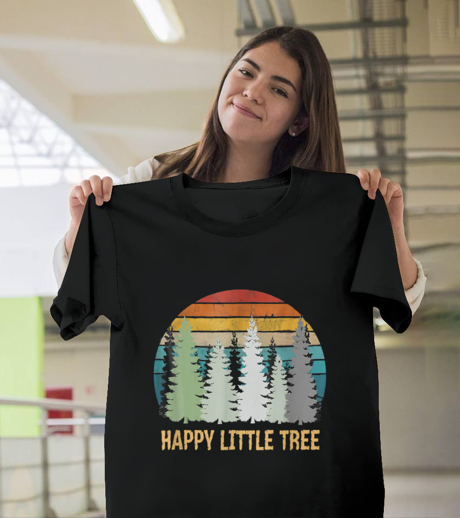 Happy Little Tree Retro 80s Forest Sunset T-Shirt