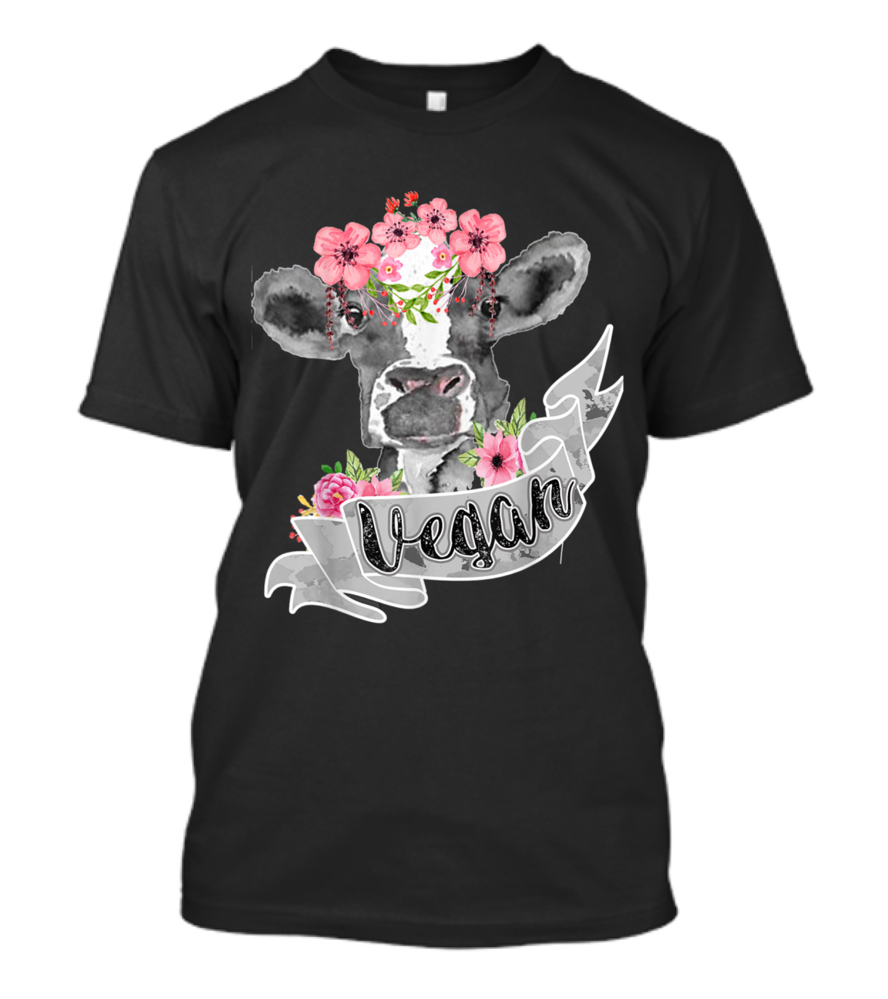 Vegan Cow With Flower Headband And Banner T-Shirt