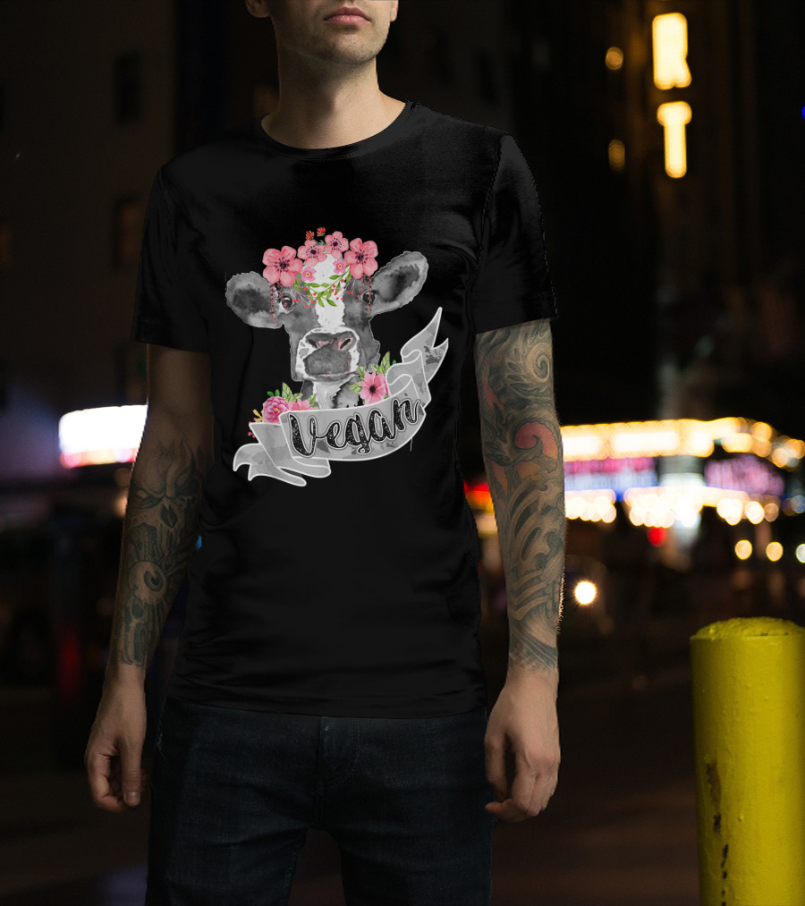 Vegan Cow With Flower Headband And Banner T-Shirt