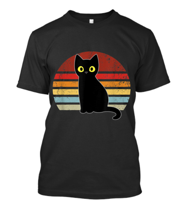 Vintage Black Cat Retro Sunset Funny Kitten T-Shirt