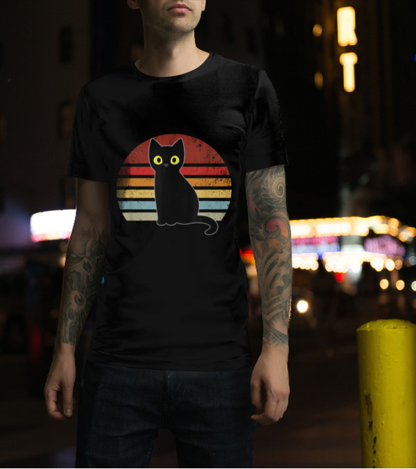 Vintage Black Cat Retro Sunset Funny Kitten T-Shirt