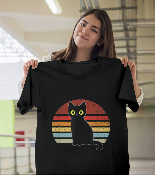 Vintage Black Cat Retro Sunset Funny Kitten T-Shirt