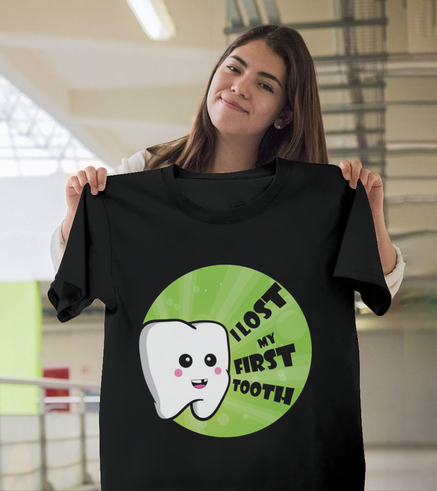 I Lost My First Tooth Happy Tooth Cartoon Green Burst T-Shirt