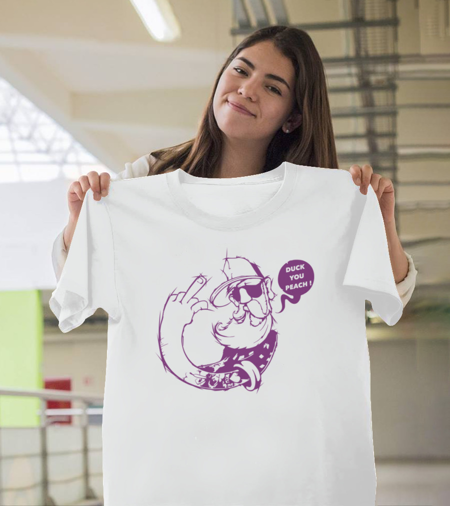 Duck You Peach Purple Cartoon Gesture T-Shirt