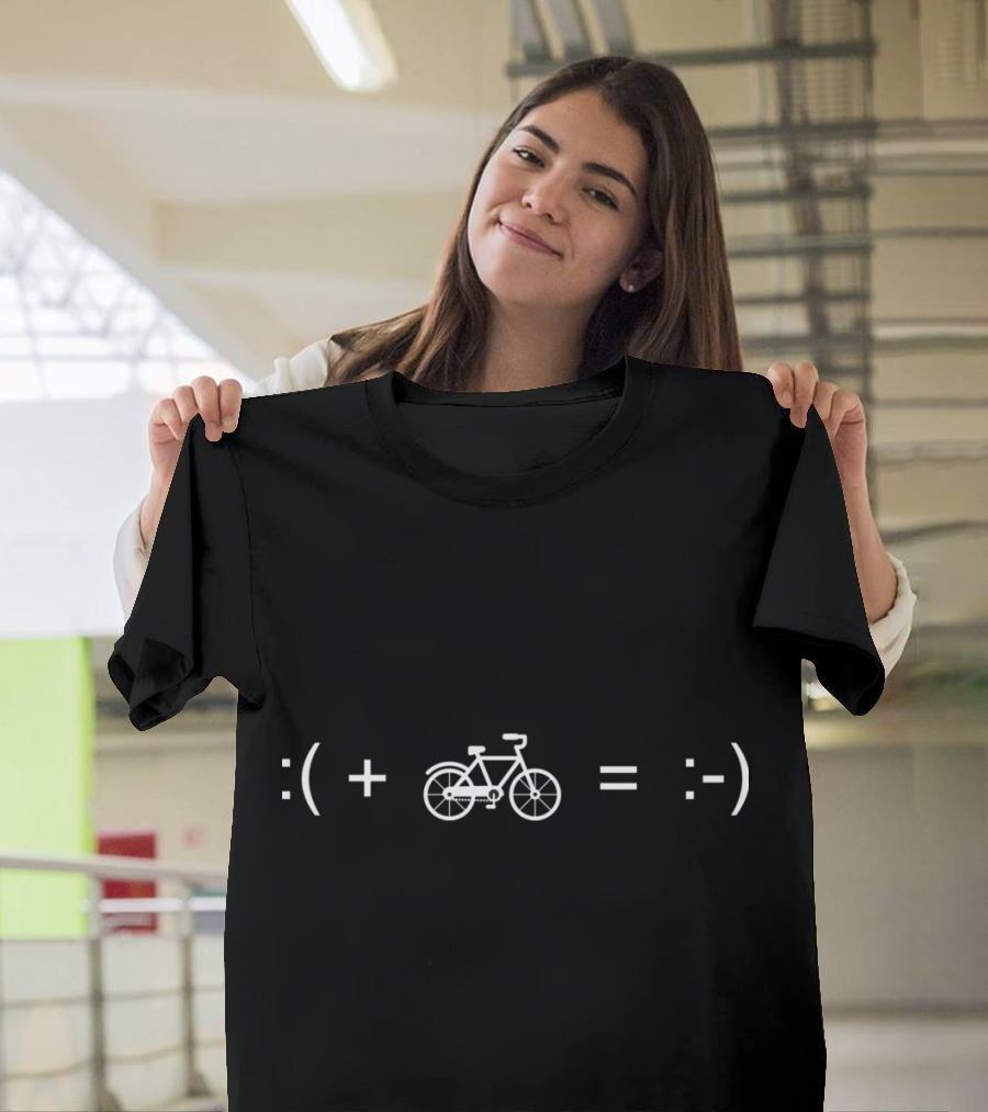Sad Face Plus Bicycle Equals Happy Face Funny Cycling Bike Cyclist Biker T-Shirt