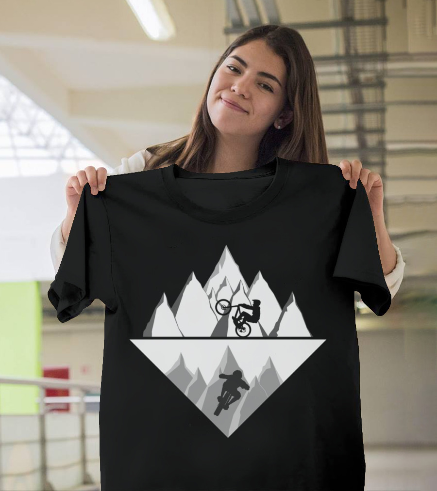 MTB Double Tap Mountain Biking Silhouette and Reflection T-Shirt