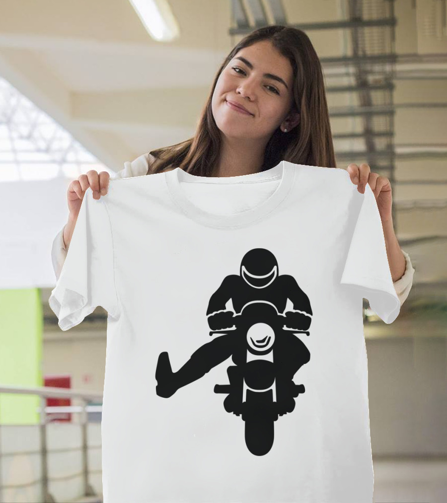 Biker Raising His Leg Silhouette on Motorcycle T-Shirt
