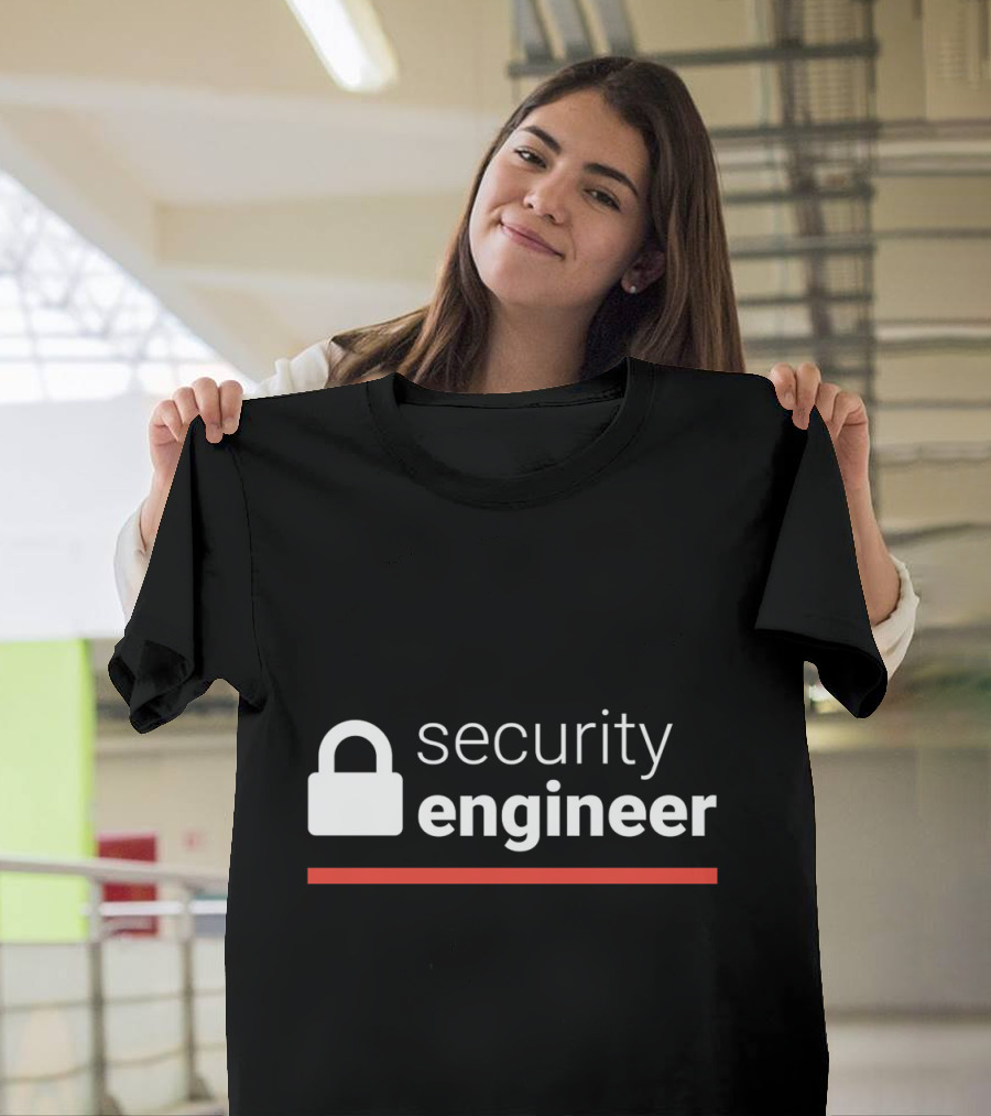 Security Engineer White Text Red Line Padlock T-Shirt