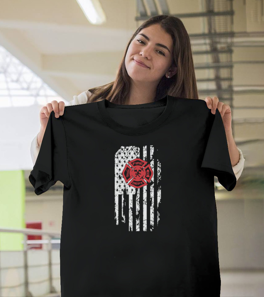 Fire Dept American Flag Emblem T-Shirt