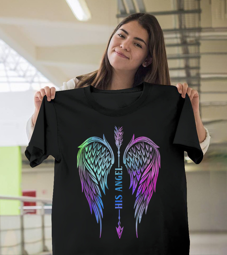 His Angel Wings Feather Arrow Fluorescent Gradient T-Shirt