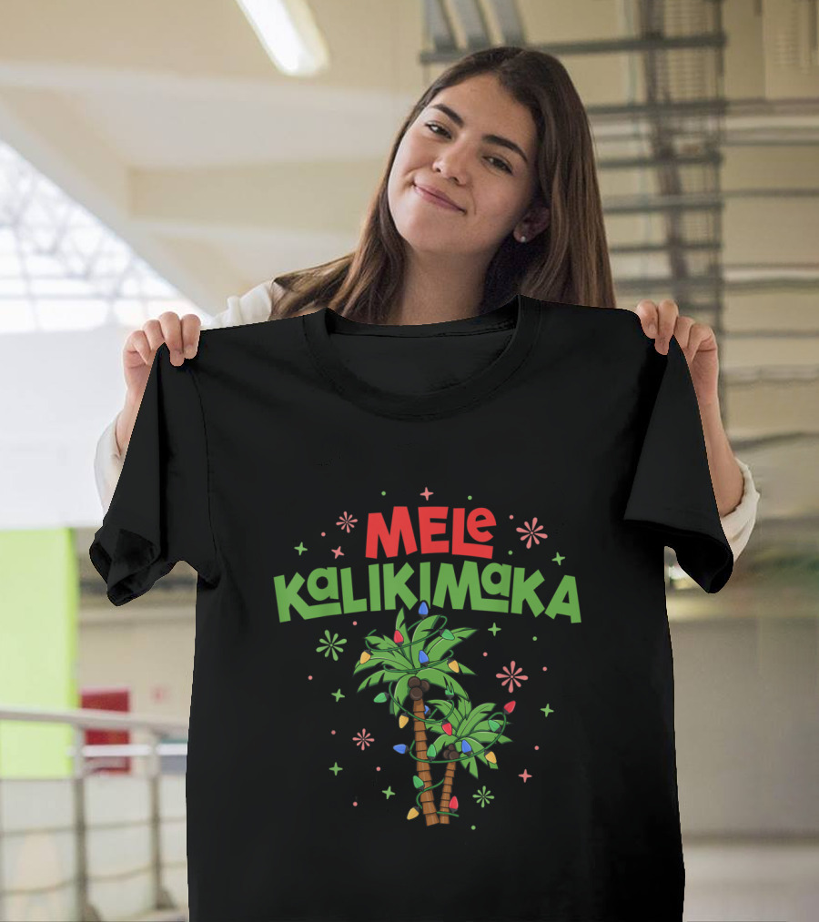 Mele Kalikimaka Hawaiian Palm Tree Christmas Lights T-Shirt