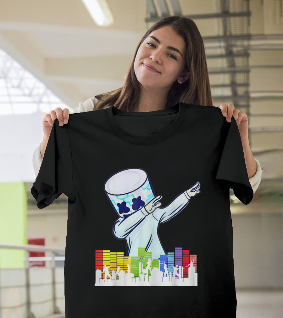 All I Want for Christmas Is Marshmallow Dab DJ with Colorful Dancing Crowd T-Shirt