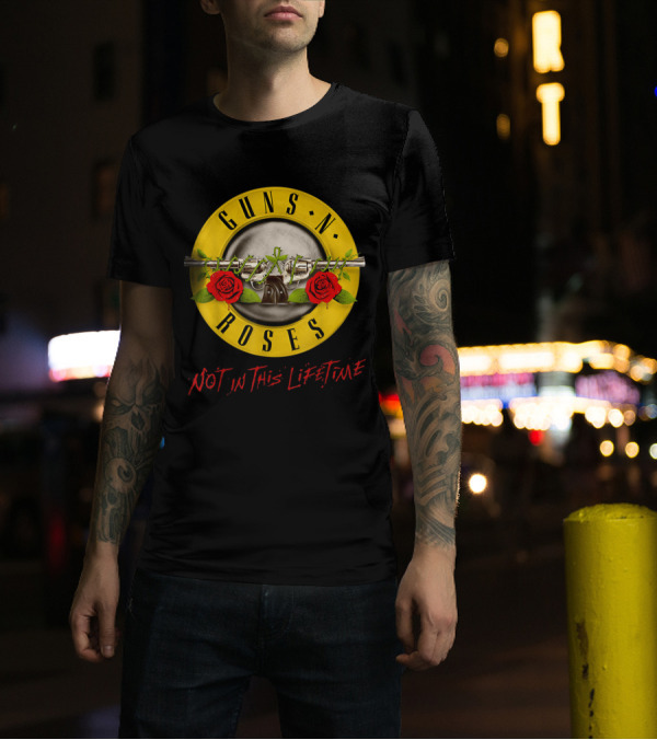 Guns N' Roses Not In This Lifetime Tour Logo With Revolver And Red Roses T-Shirt