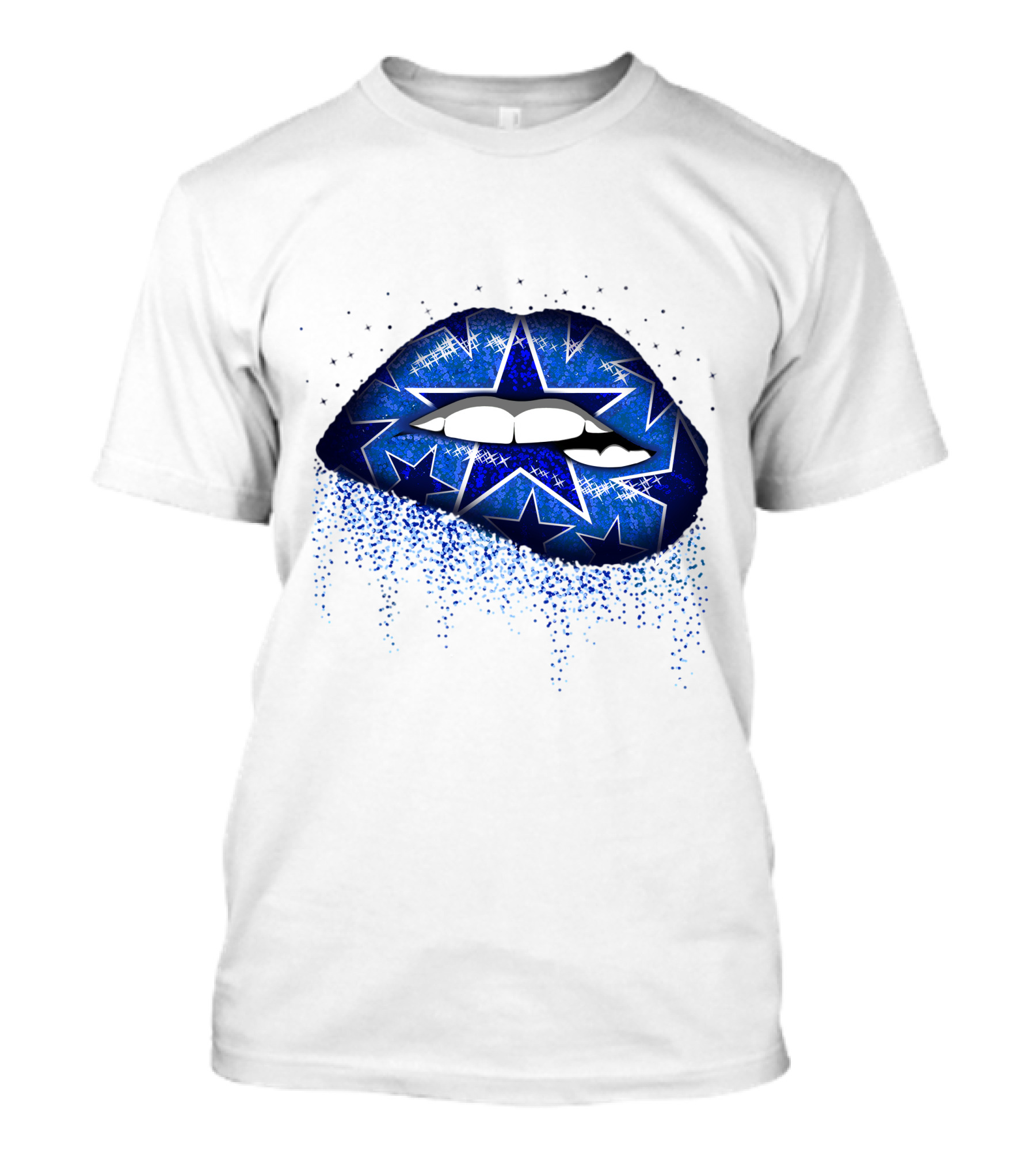 Lips Dallas Cowboys Star Pattern Sparkle T-Shirt