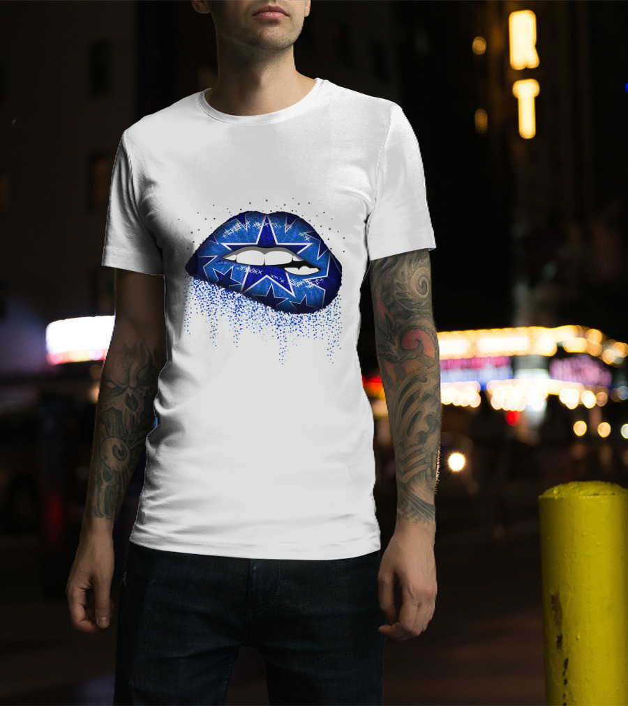 Lips Dallas Cowboys Star Pattern Sparkle T-Shirt