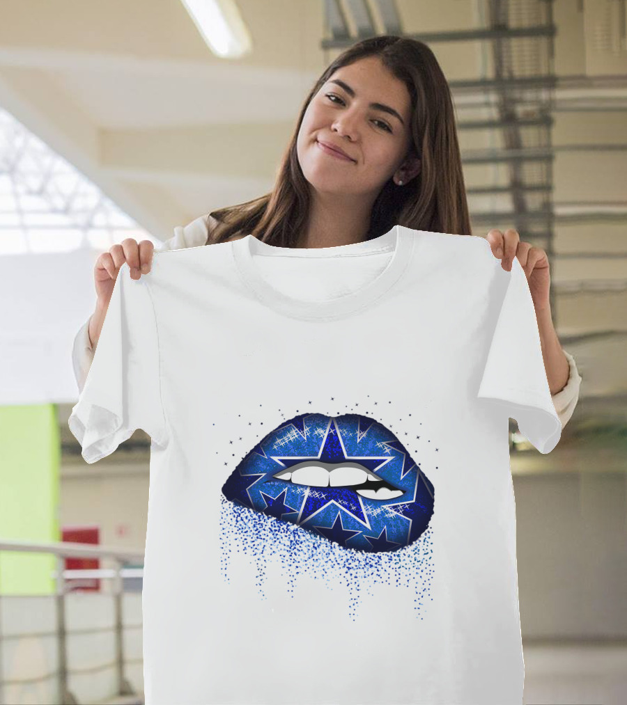Lips Dallas Cowboys Star Pattern Sparkle T-Shirt
