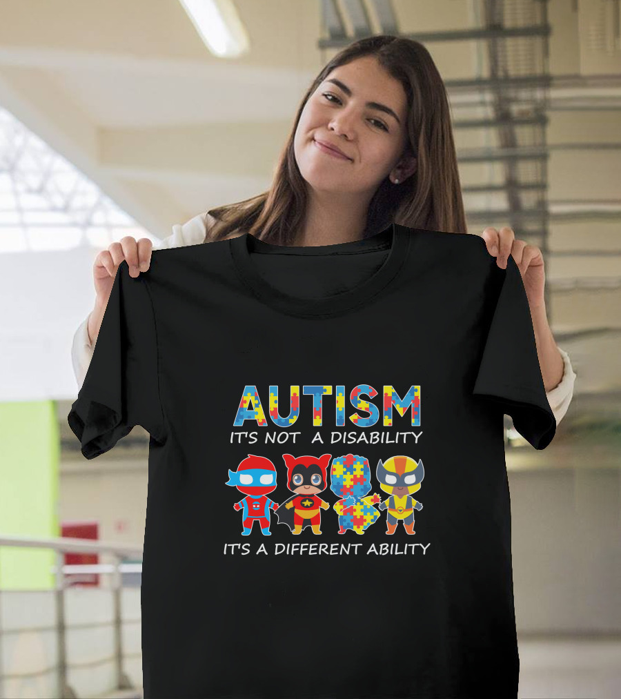 AUTISM IT'S NOT A DISABILITY IT'S A DIFFERENT ABILITY Superhero Puzzle Piece T-Shirt