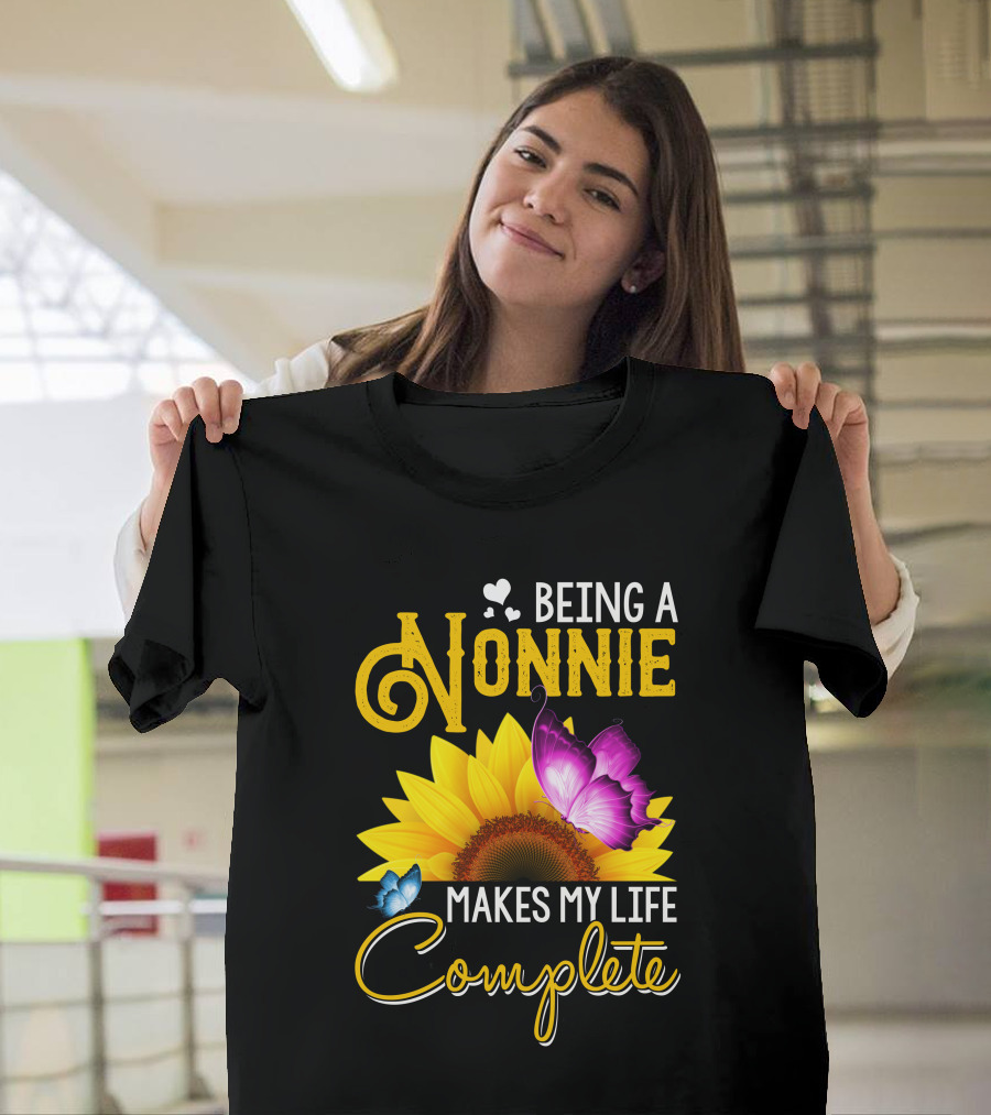Being A Nonnie Makes My Life Complete Sunflower Butterfly T-Shirt