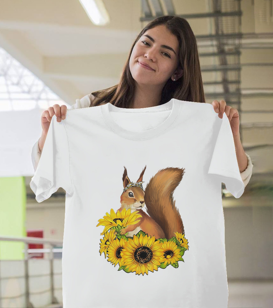 Squirrel Encircled by Sunflowers Wreath T-Shirt