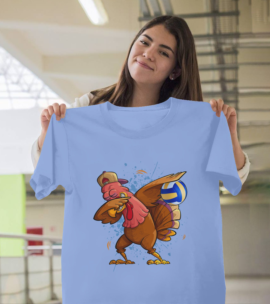 Dabbing Turkey with Volleyball in Cap T-Shirt