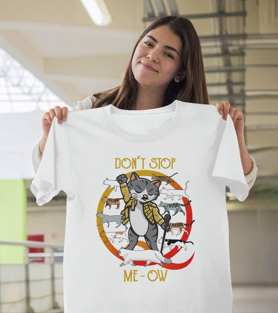 Don’t Stop Meow Retro Cats with Microphone and Red Circle T-Shirt