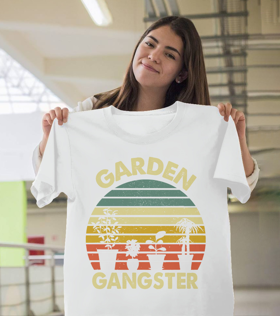 Garden Gangster Vintage Funny Gardening Striped Plant Pots T-Shirt