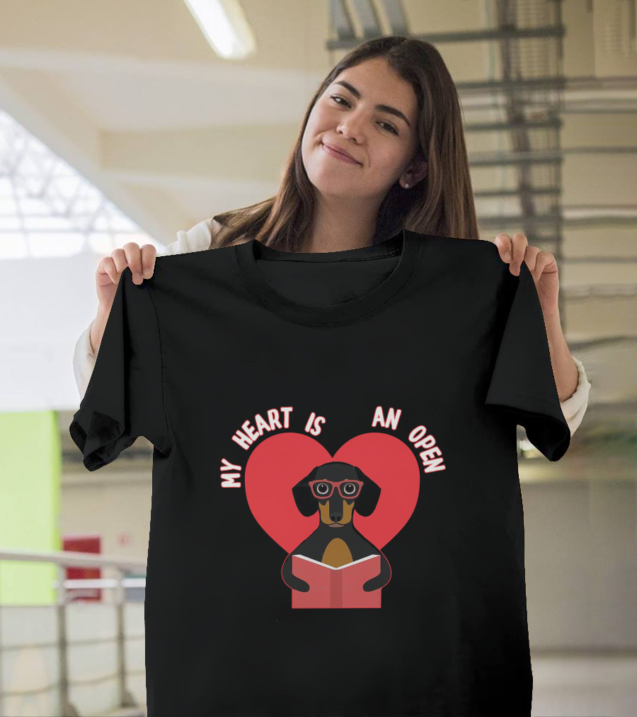 My Heart Is An Open Book Dachshund Valentine's Day Reading T-Shirt