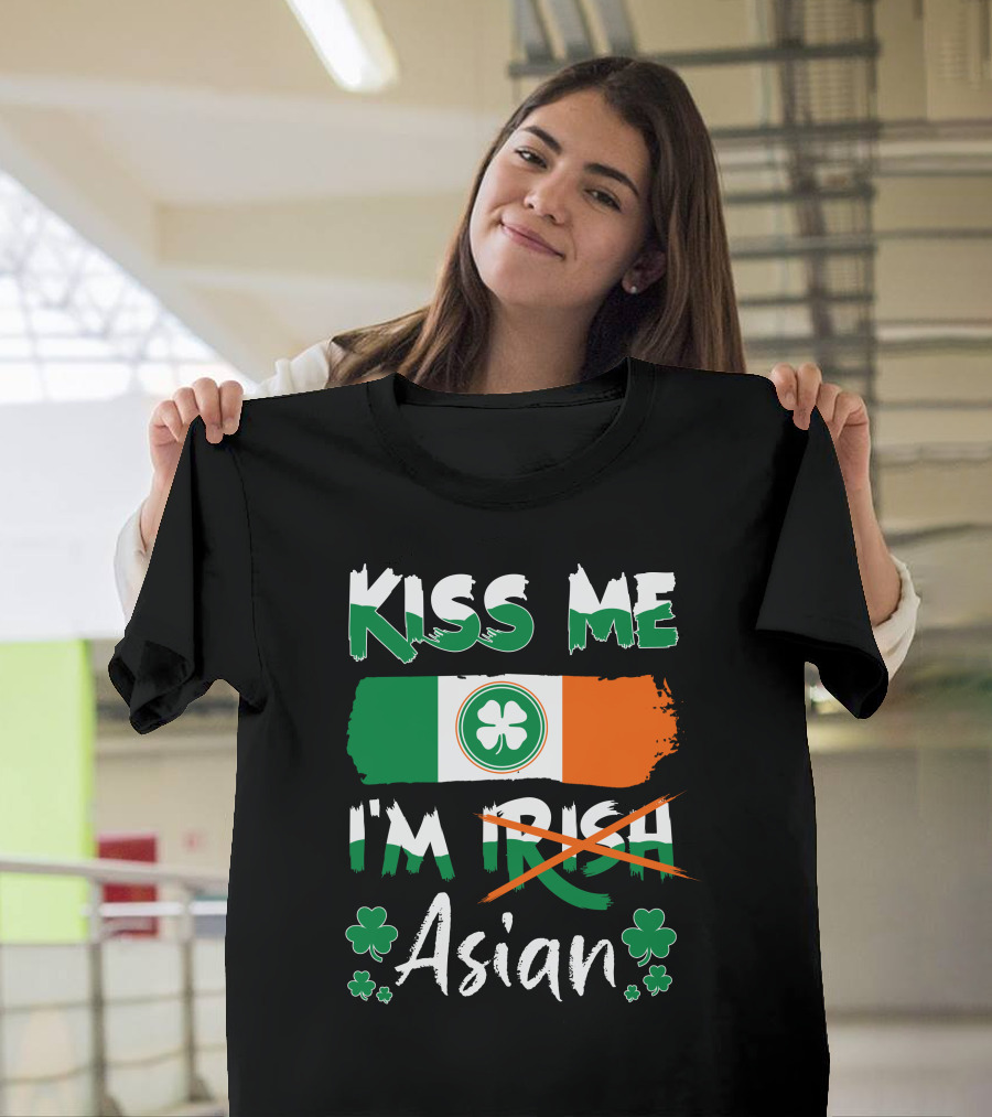 Kiss Me I'm Irish Asian Pride Shamrock Flag T-Shirt