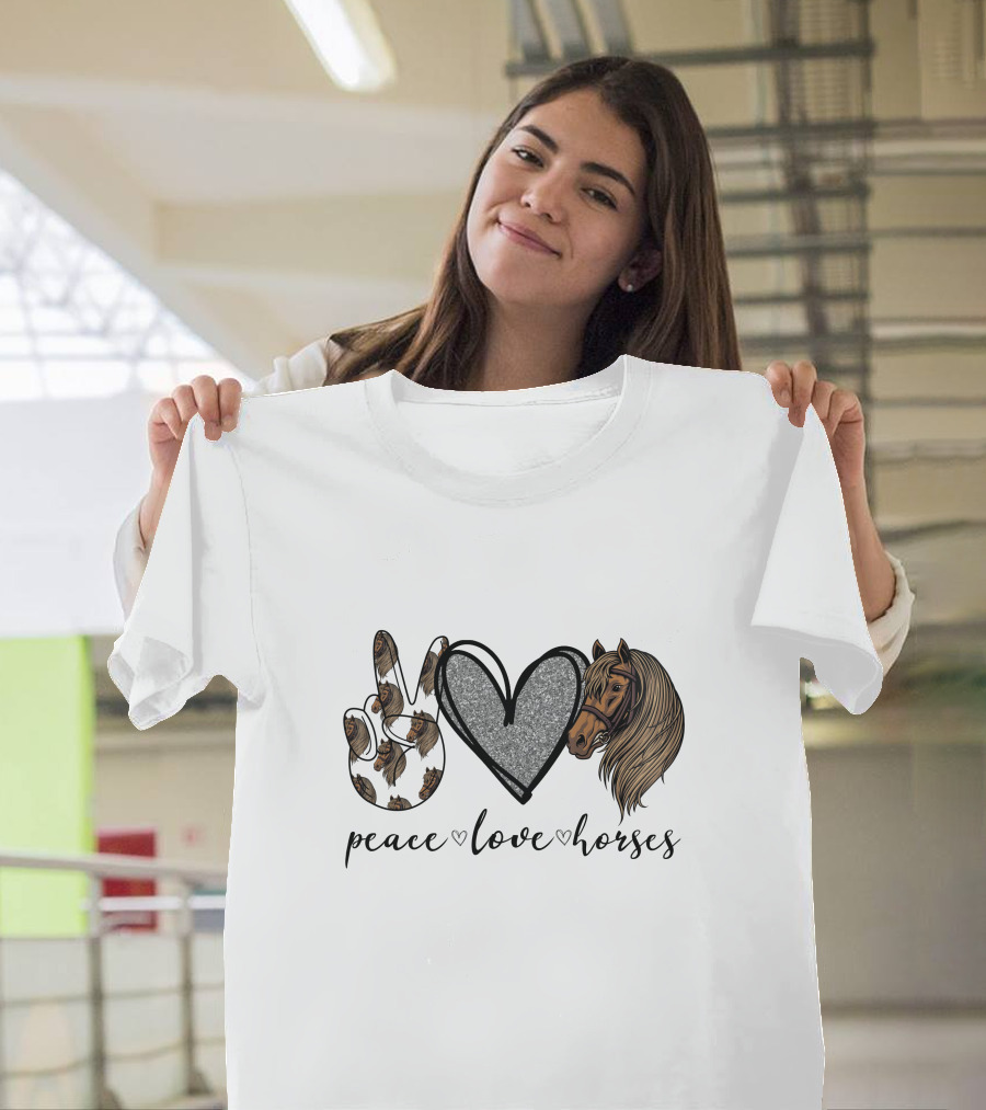 Peace Love Horses Hand Heart Horse T-Shirt