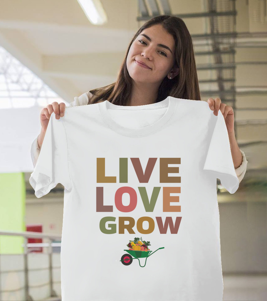 Live Love Grow Gardening Wheelbarrow with Harvest Vegetables T-Shirt