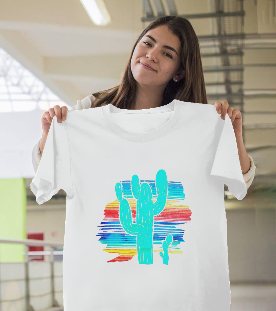 Cactus Serape Rainbow Stripes Southwestern T-Shirt