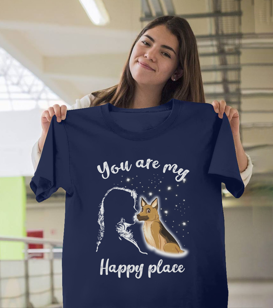 You are My Happy Place RD German Shepherd Dog Silhouette and Stars T-Shirt