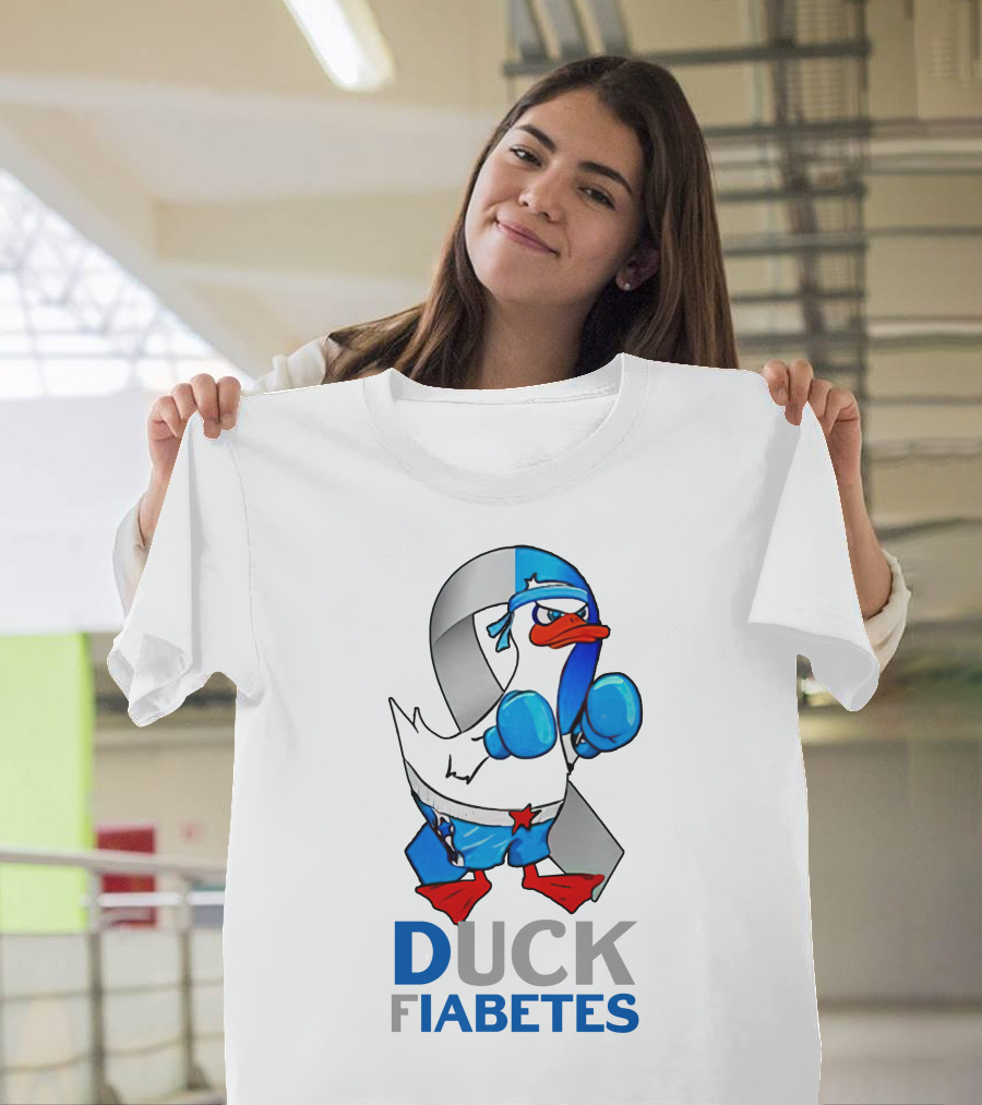 Duck Fiabetes Boxing Ribbon Cartoon T-Shirt
