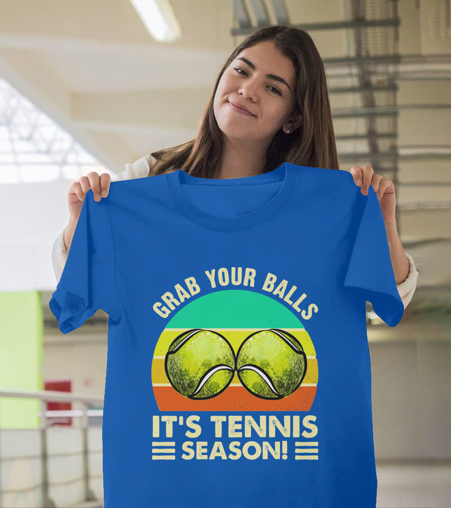 Grab Your Balls It's Tennis Season Vintage Tennis Balls Retro Stripes T-Shirt