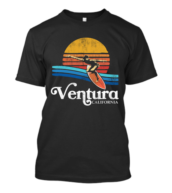 Ventura California Eighties Retro Beach Bum Surfer Sunset Wave Rider T-Shirt