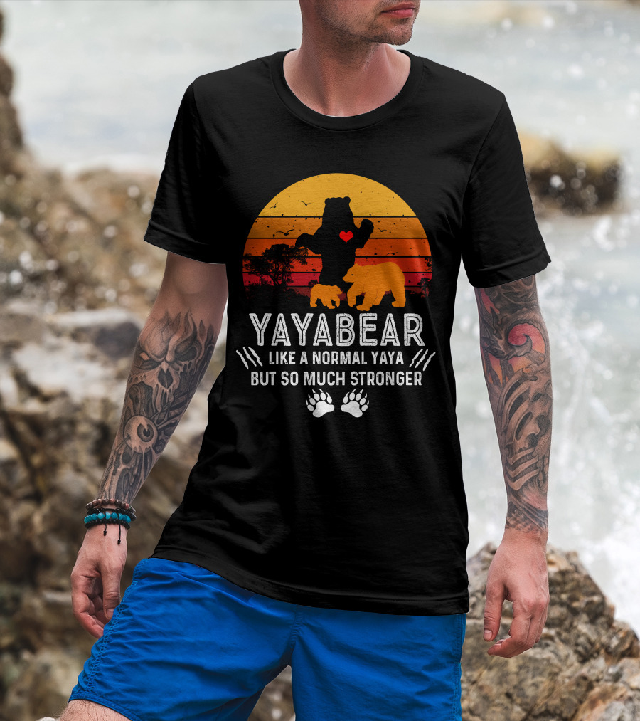 Yayabear Heart Silhouette Like A Normal Yaya But So Much Stronger Vintage Bear Sunset T-Shirt