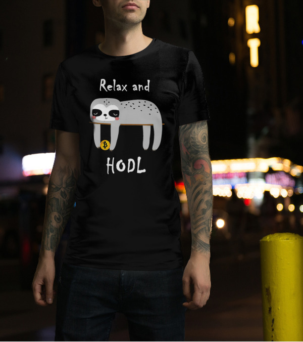 Relax And HODL Funny Bitcoin Crypto Sloth T-Shirt