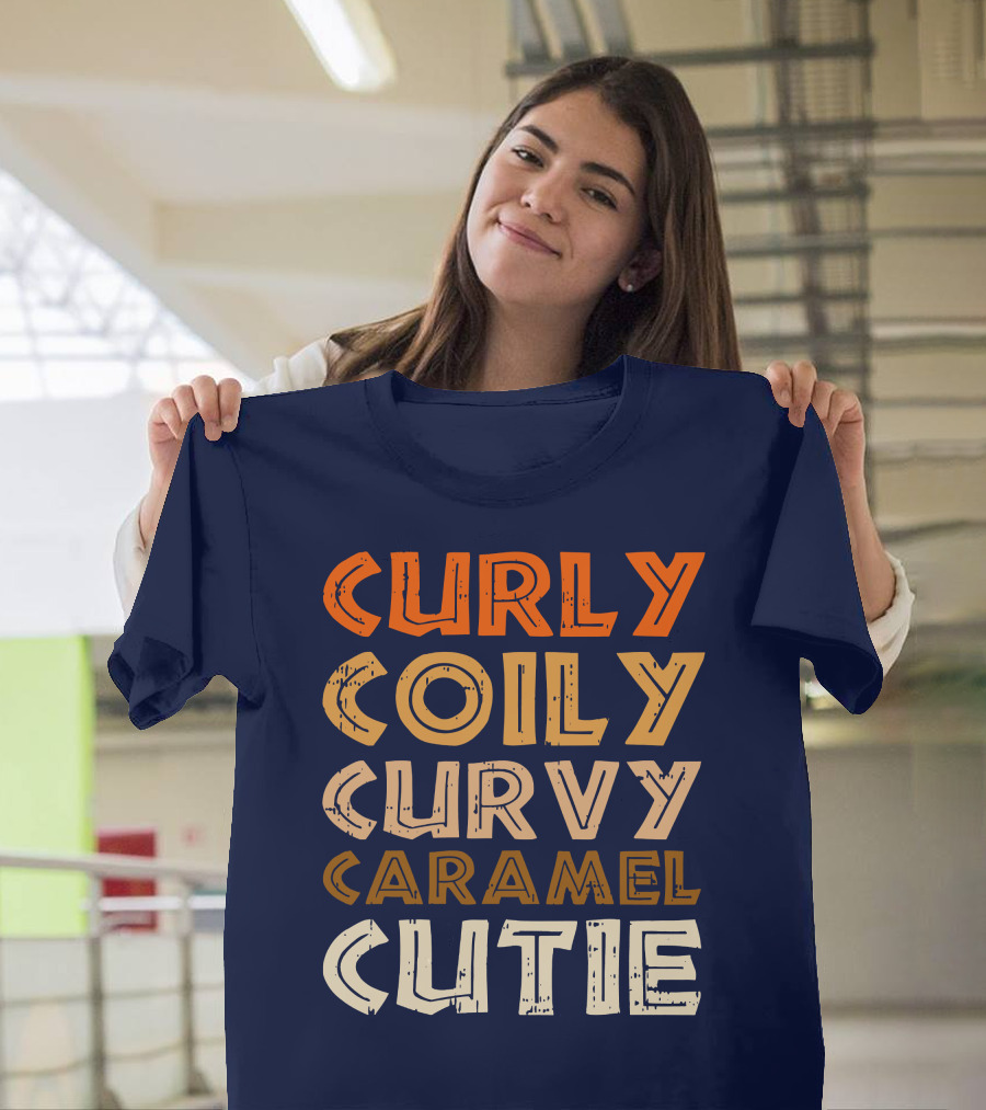 Curly Coily Curvy Caramel Cutie Afro African American T-Shirt