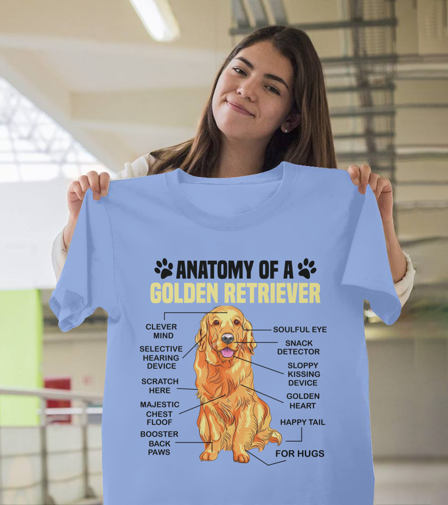Clever Mind Soulful Eye Snack Detector Heart Happy Tail Hugs Golden Retriever Anatomy T-Shirt