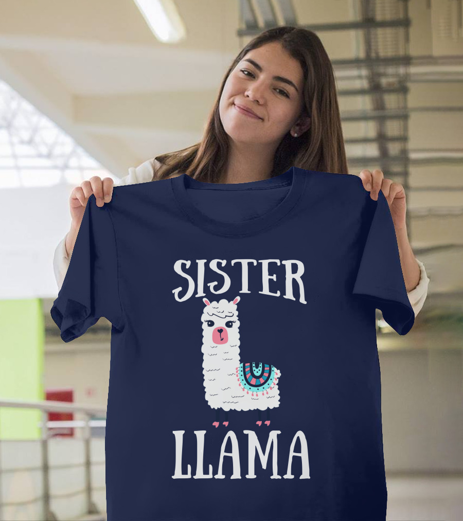 SISTER LLAMA Cute Llama with Colorful Blanket T-Shirt