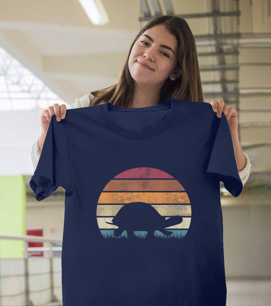 Skip the Straw Save a Sea Turtle Vintage Tortoise Sunset T-Shirt