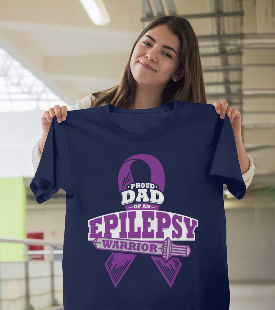 Proud Dad of an Epilepsy Warrior Purple Ribbon Awareness T-Shirt