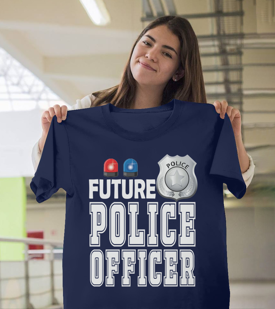 Future Police Officer Shield Blue Lights Protect Serve T-Shirt
