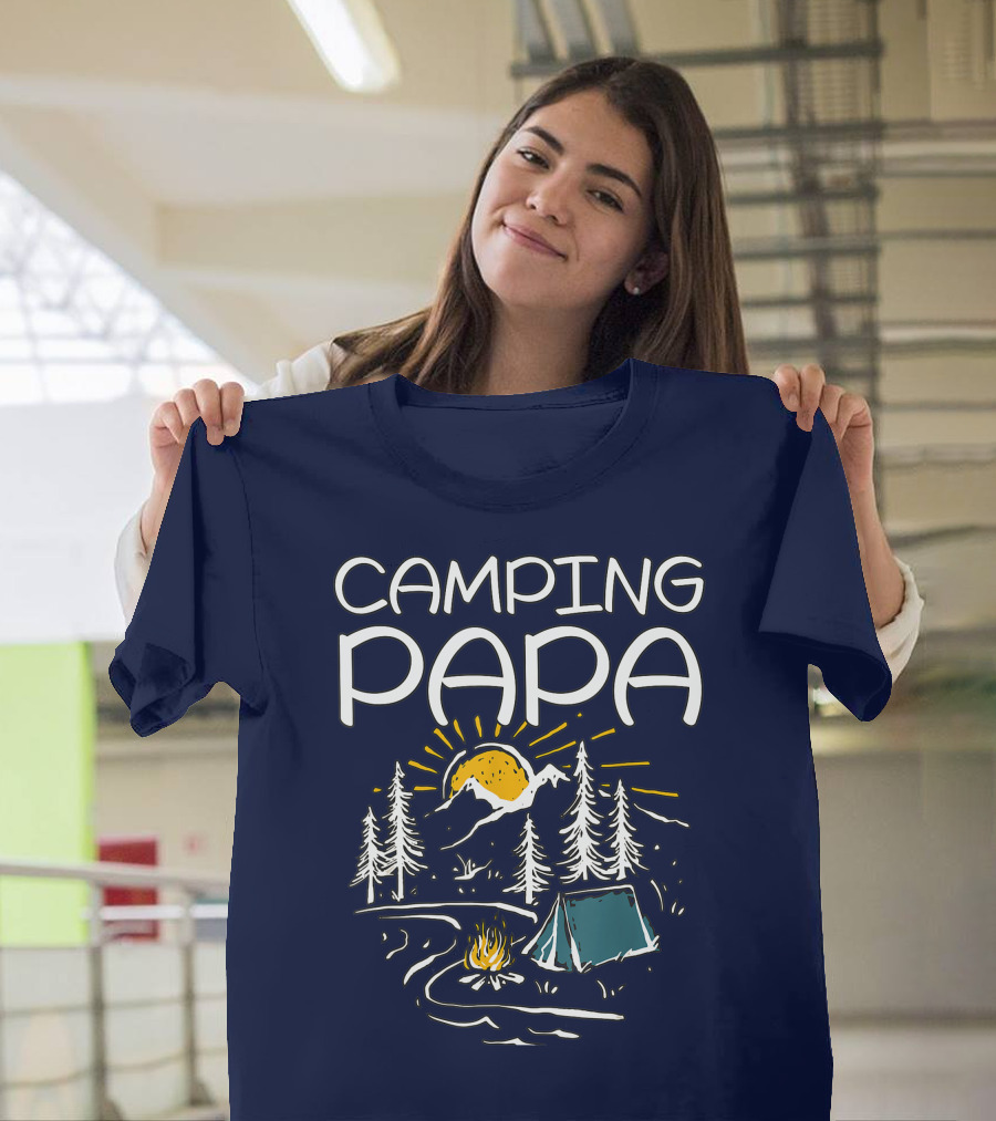 Camping Papa Men's Family Camper Camping Sunset Tent and Trees T-Shirt