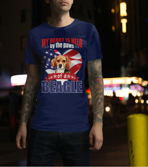 MY HEART IS HELD BY THE PAWS OF A BEAGLE AMERICAN FLAG HEART T-Shirt