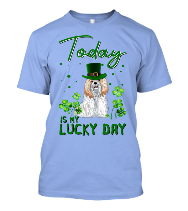 Today Is My Lucky Day Shih Tzu With Shamrocks And Green Hat T-Shirt